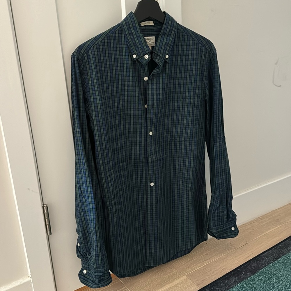 Men’s J Crew long sleeve casual shirt classic small green blue pattern